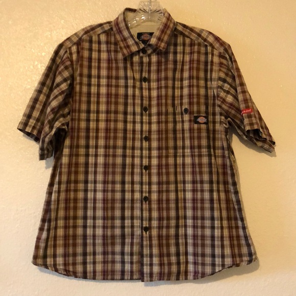 Men’s dickie size large 100% cotton button down casual shirt with front pocket - Picture 1 of 7